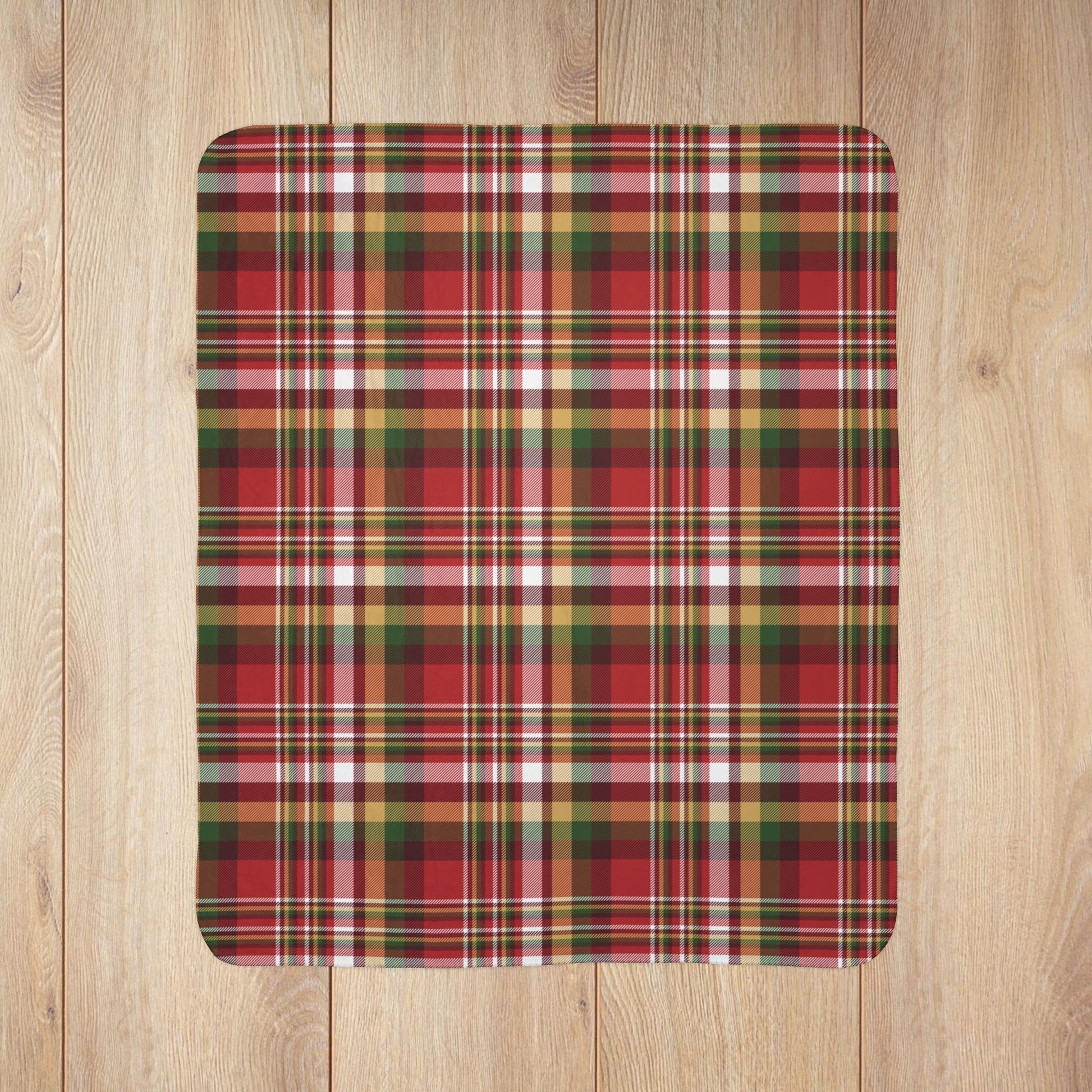 Christmas Red & Gold Rustic Plaid Fleece Sherpa Blanket