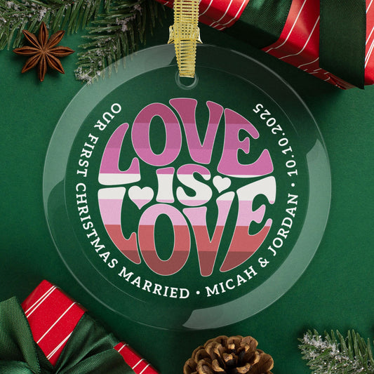 Round One Size Custom Glass Love is Love Lesbian Pink Pride 3.5" Circle Ornaments