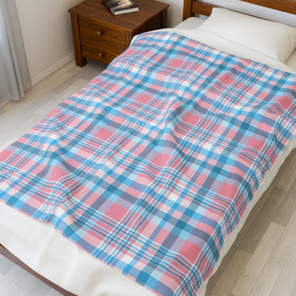 Transgender Pride Plaid Velveteen Plush Blanket