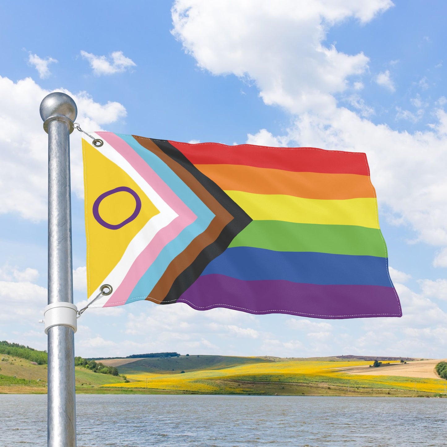 Intersex-Inclusive Rainbow Progress Pride Flag with Grommets
