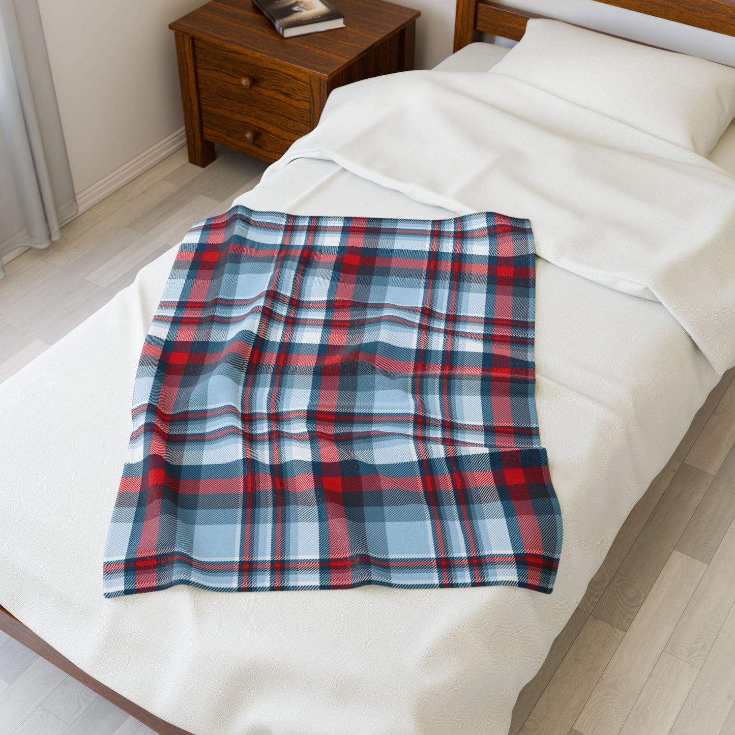 Nautical Teal Plaid Velveteen Plush Blanket