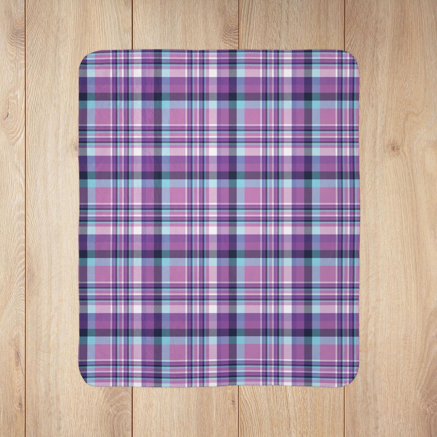 Winter Purple & Blue Plaid Fleece Sherpa Blanket