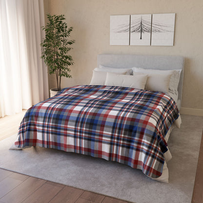 White, Grey, Red & Blue Gurnee IL Plaid Fleece Sherpa Blanket