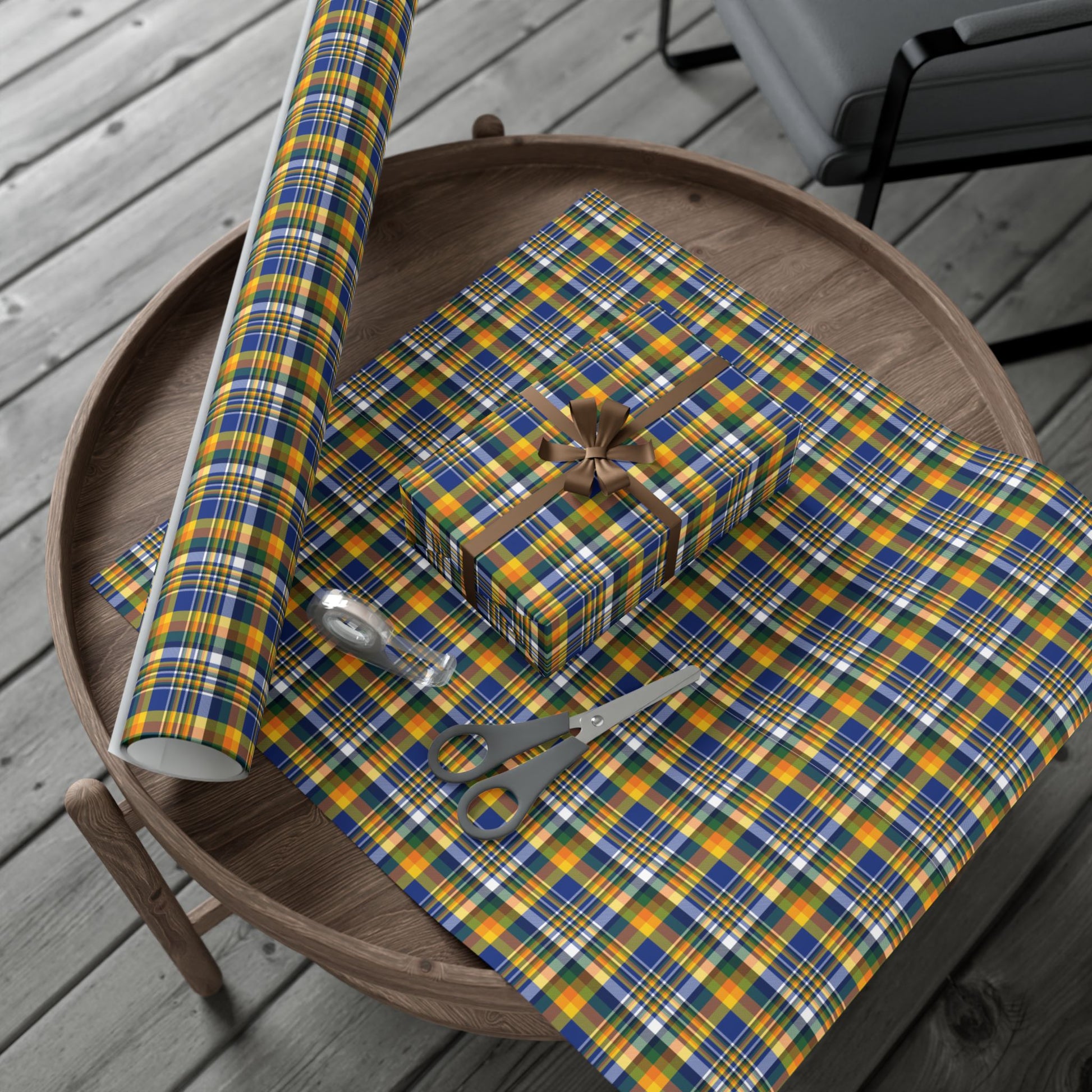 Christmas Blue & Yellow Los Angeles CA Plaid Gift Wrapping Paper Roll
