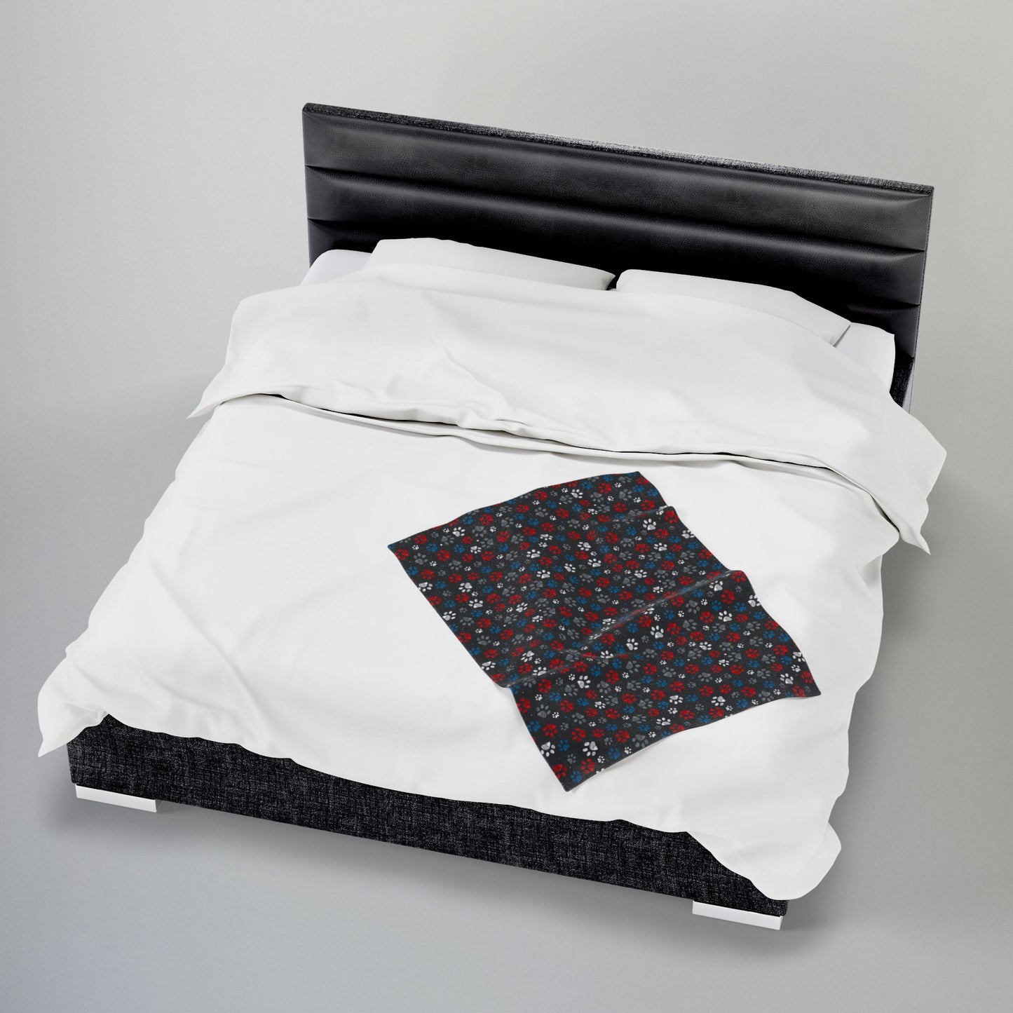 White, Red & Blue Ohio Paw Prints Black Velveteen Plush Blanket