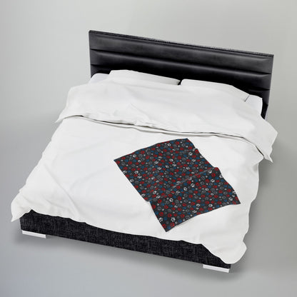 White, Red & Blue Ohio Paw Prints Black Velveteen Plush Blanket