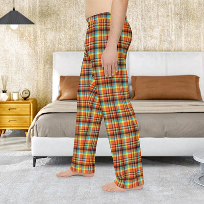 Men’s Orange, Teal & Yellow Santa Claus IN Plaid Pajama Pants