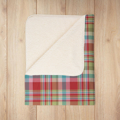 Christmas MCM Red Plaid Fleece Sherpa Blanket