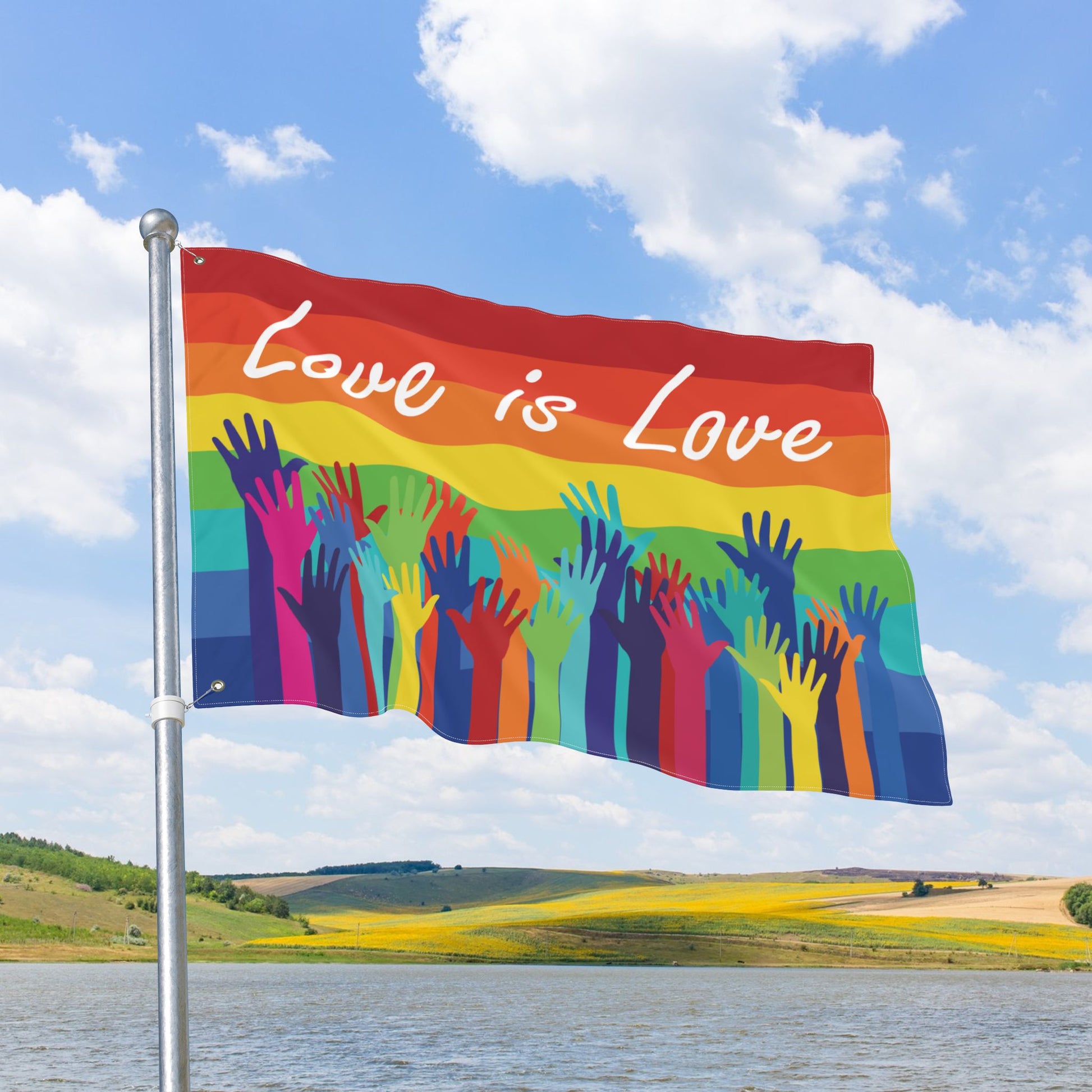 Love Is Love Double-Sided Rainbow Pride Flag, with Left or Right Side Grommets