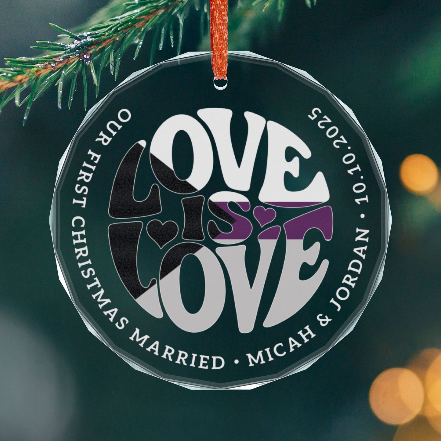 Round One size Custom Crystal Love is Love Demisexual Pride 3" Circle Ornament