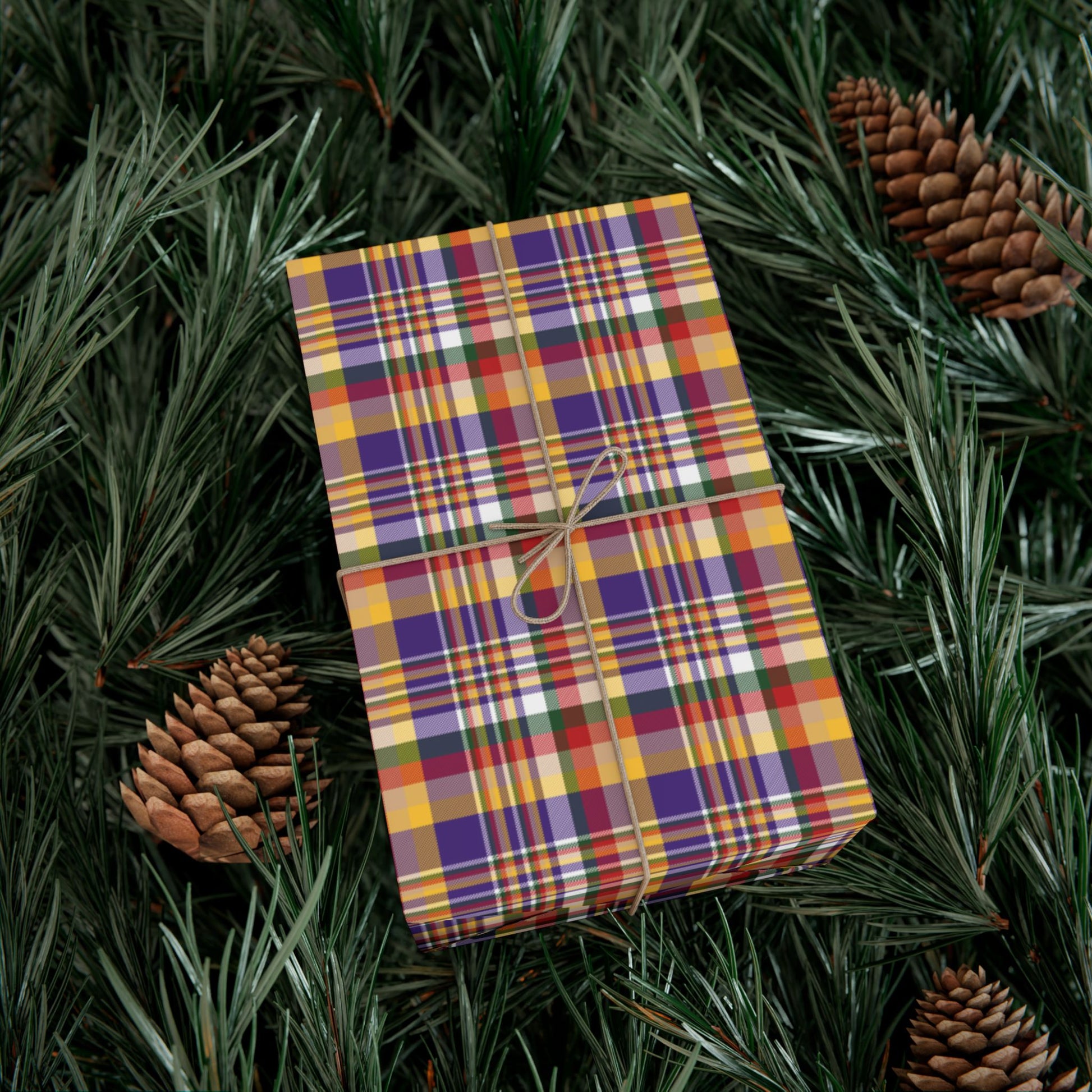 Christmas Purple & Gold Minneapolis MN Plaid Gift Wrapping Paper Roll