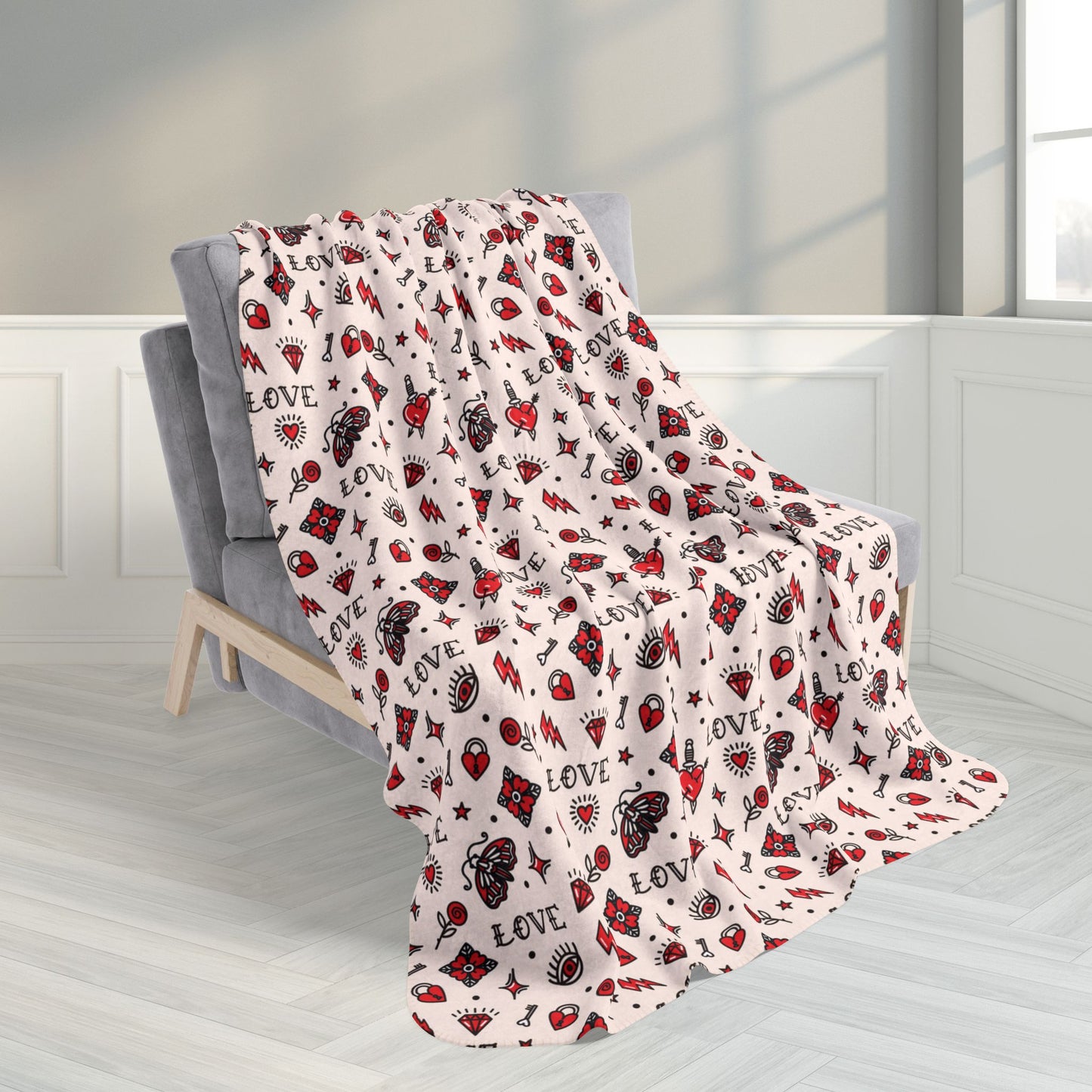 50" × 60" Tattoo Love Valentine’s Day Peach Fleece Sherpa Blanket