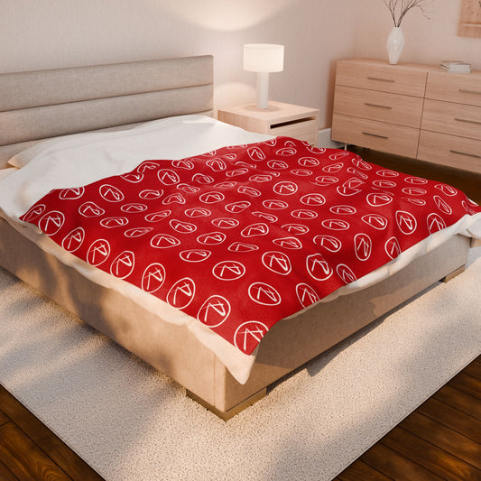 Velveteen Plush White Rambler Logo Red Blanket