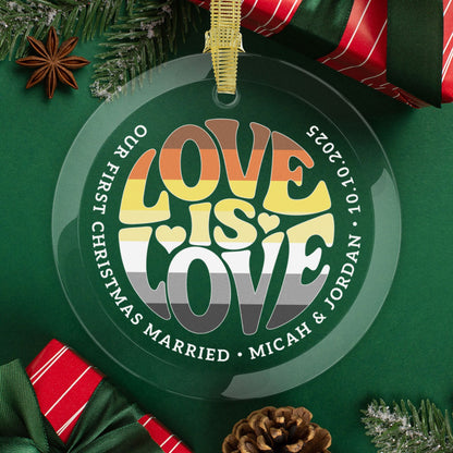Round One Size Custom Glass Love is Love Bear Pride 3.5" Circle Ornaments