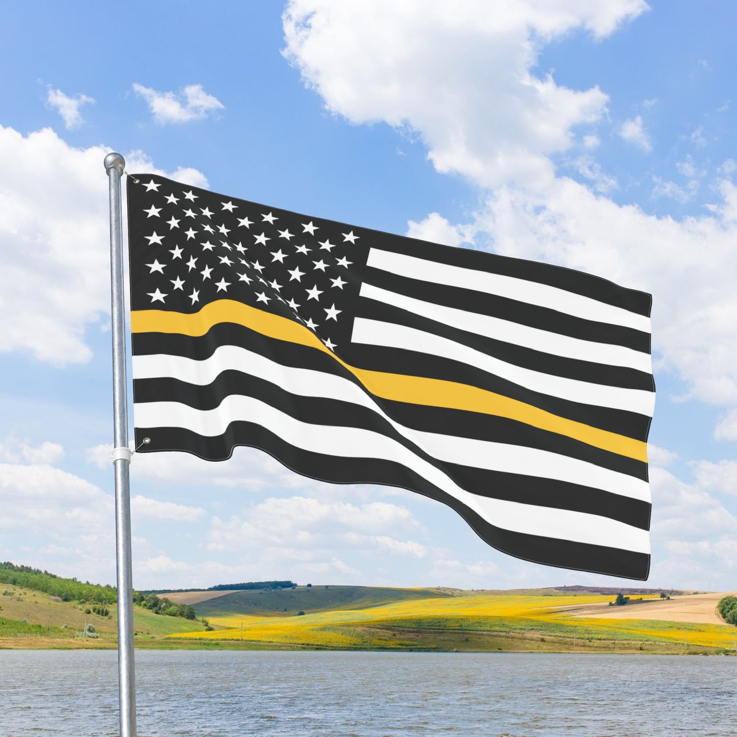USA Thin Gold Line American Flag with Grommets