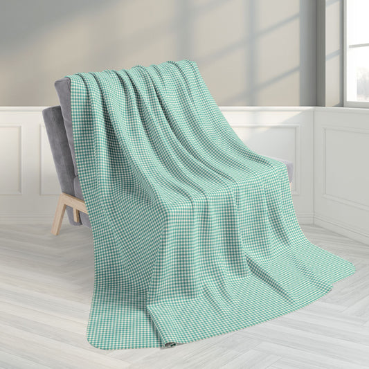 60" × 80" Grey Turquoise & Cream Gingham Fleece Sherpa Blanket