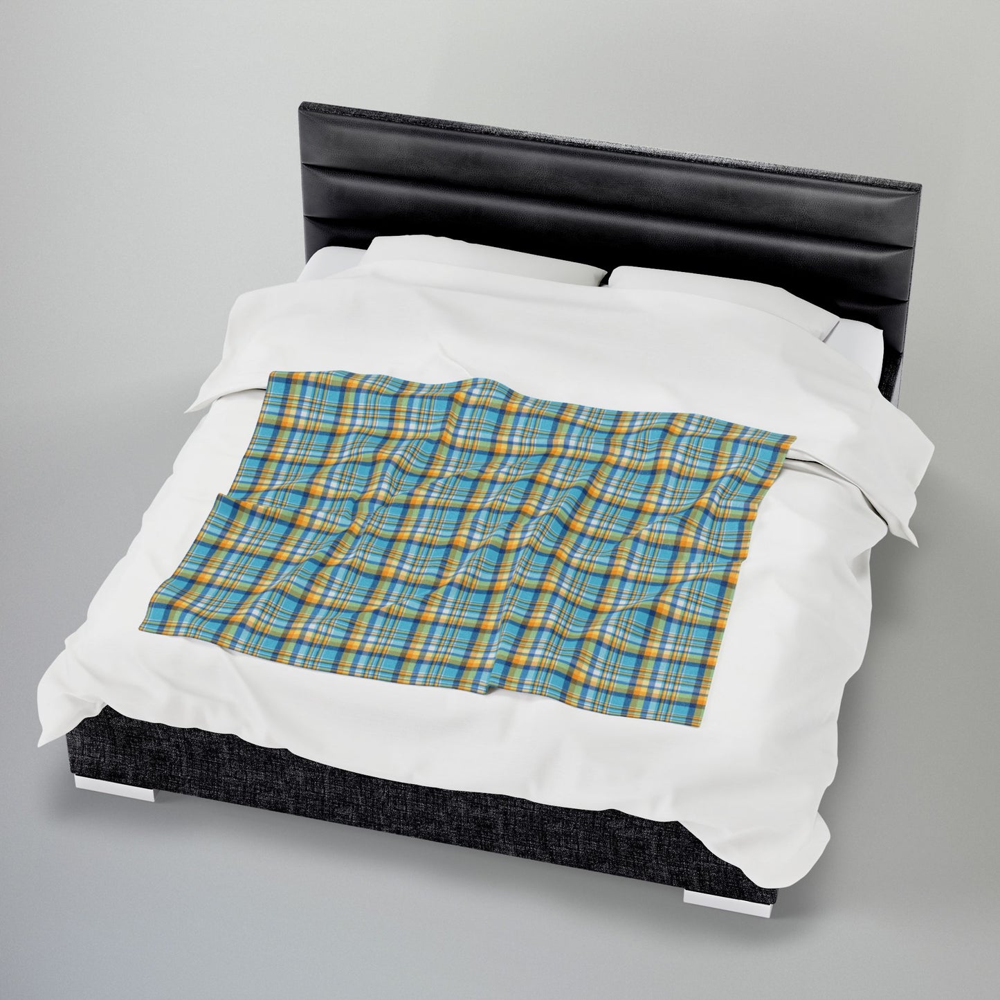 Teal, Blue & Gold Ohio Plaid Velveteen Plush Blanket