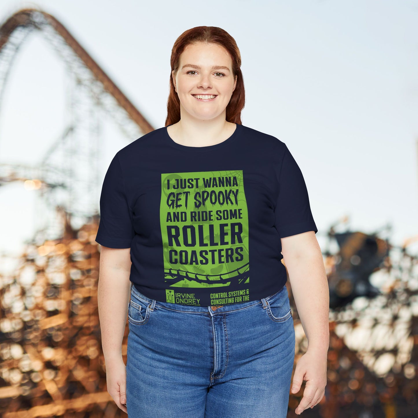 I Just Wanna Get Spooky & Roller Coasters Tee (FRONT graphic) • Irvine Ondrey Engineering