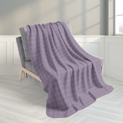 Pink & Slate Blue Gingham Fleece Sherpa Blanket