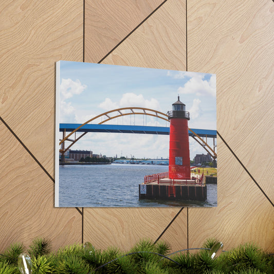 Puente y faro de Milwaukee Wisconsin Hoan; Milwaukee Pierhead Light, fotografía lienzo envoltura arte de pared
