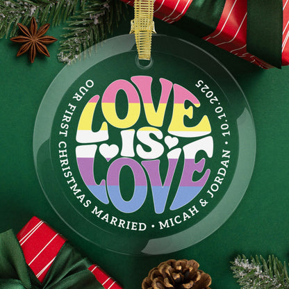 Round One Size Custom Glass Love is Love Bigender Pride 3.5" Circle Ornaments