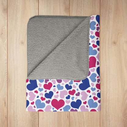 Bisexual Pride Valentine’s Day Hearts Black Fleece Sherpa Blanket