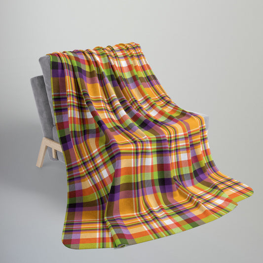 Halloween Colors Plaid Fleece Sherpa Blanket