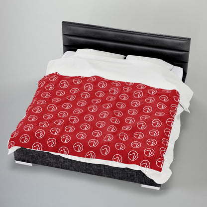White Rambler Logo Red Velveteen Plush Blanket