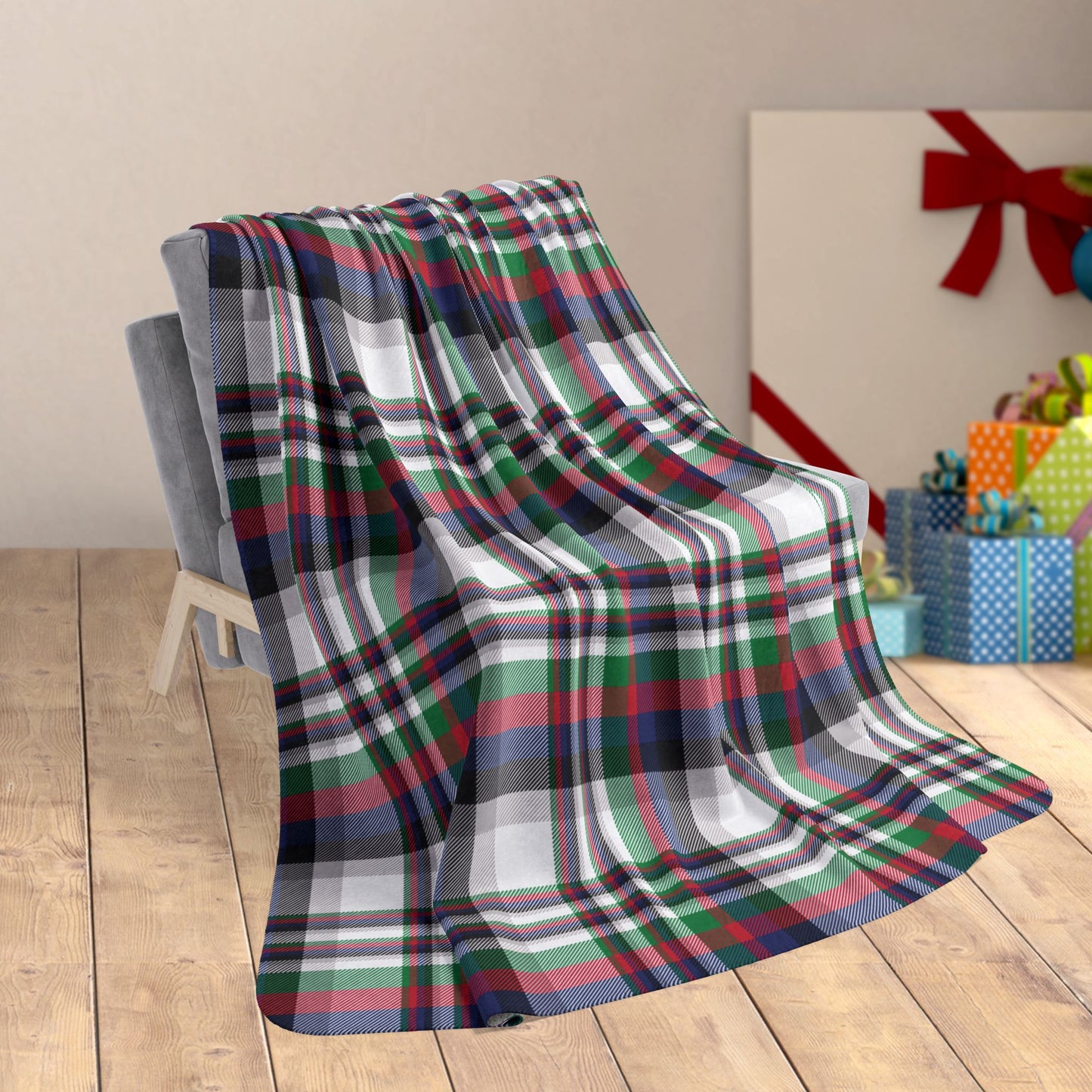 60" × 80" Christmas White & Black Chicago IL Fleece Sherpa Blanket