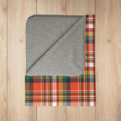 Christmas Orange & Blue Denver CO Plaid Fleece Sherpa Blanket