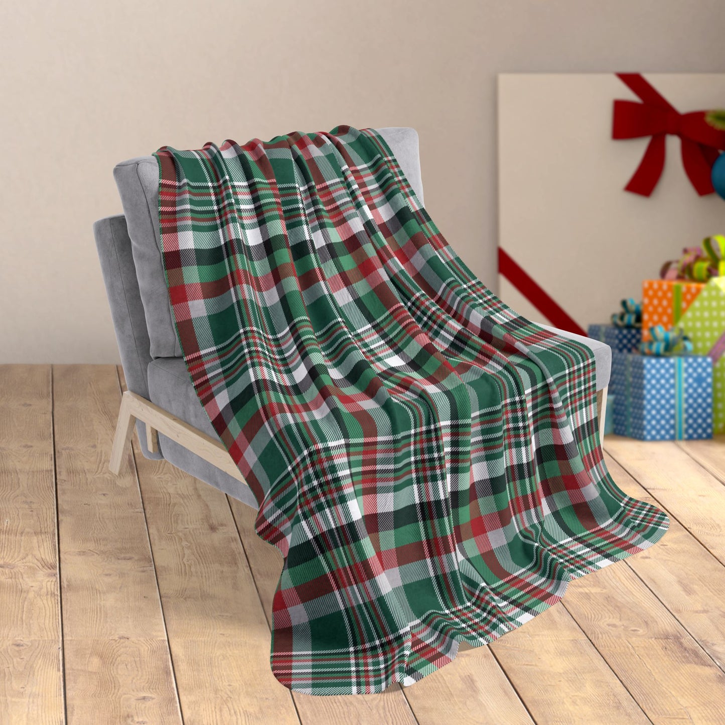 50" × 60" Christmas Green & Black New York NY Plaid Fleece Sherpa Blanket