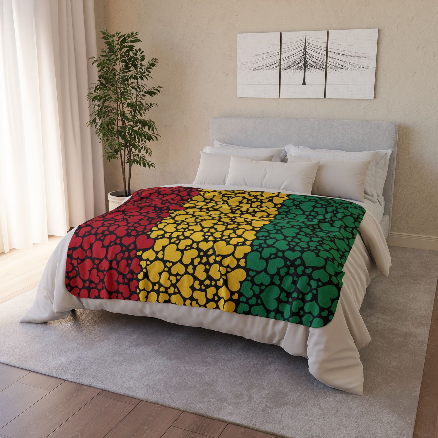 50" × 60" Beige Guinea Flag Hearts Fleece Sherpa Blanket