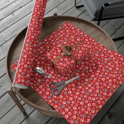 MCM Christmas Pink, Green & Teal Paw Print Gift Wrapping Paper Roll