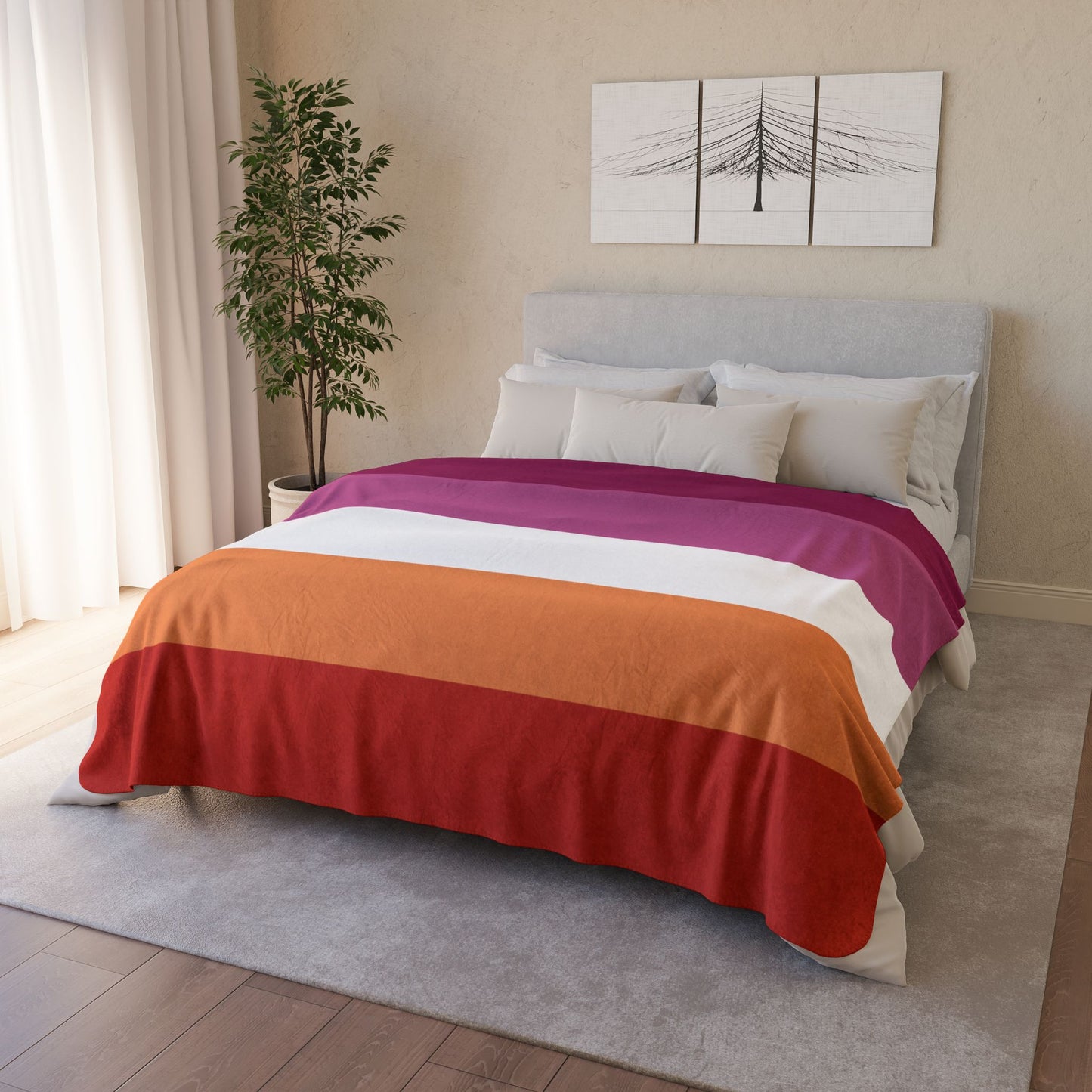 60" × 80" Grey Lesbian Sunset Pride Flag Fleece Sherpa Blanket