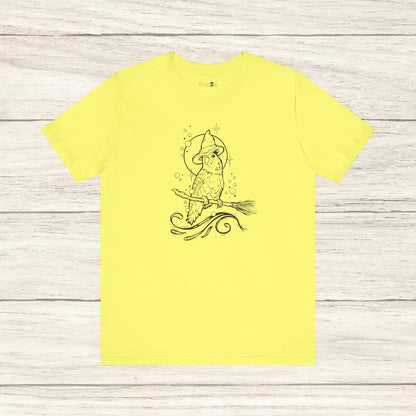 Lovebird Witch on a Broom, Line Art Tee