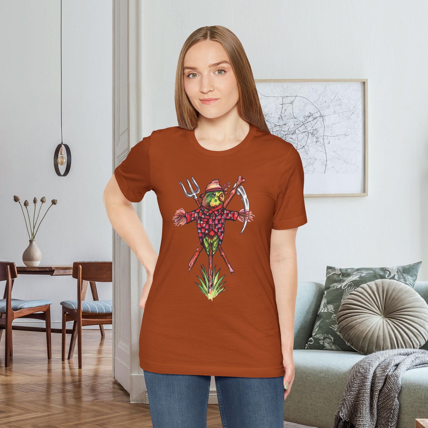 Scarecrow Lovebird, Hand-Drawn & Hand-Colored Tee