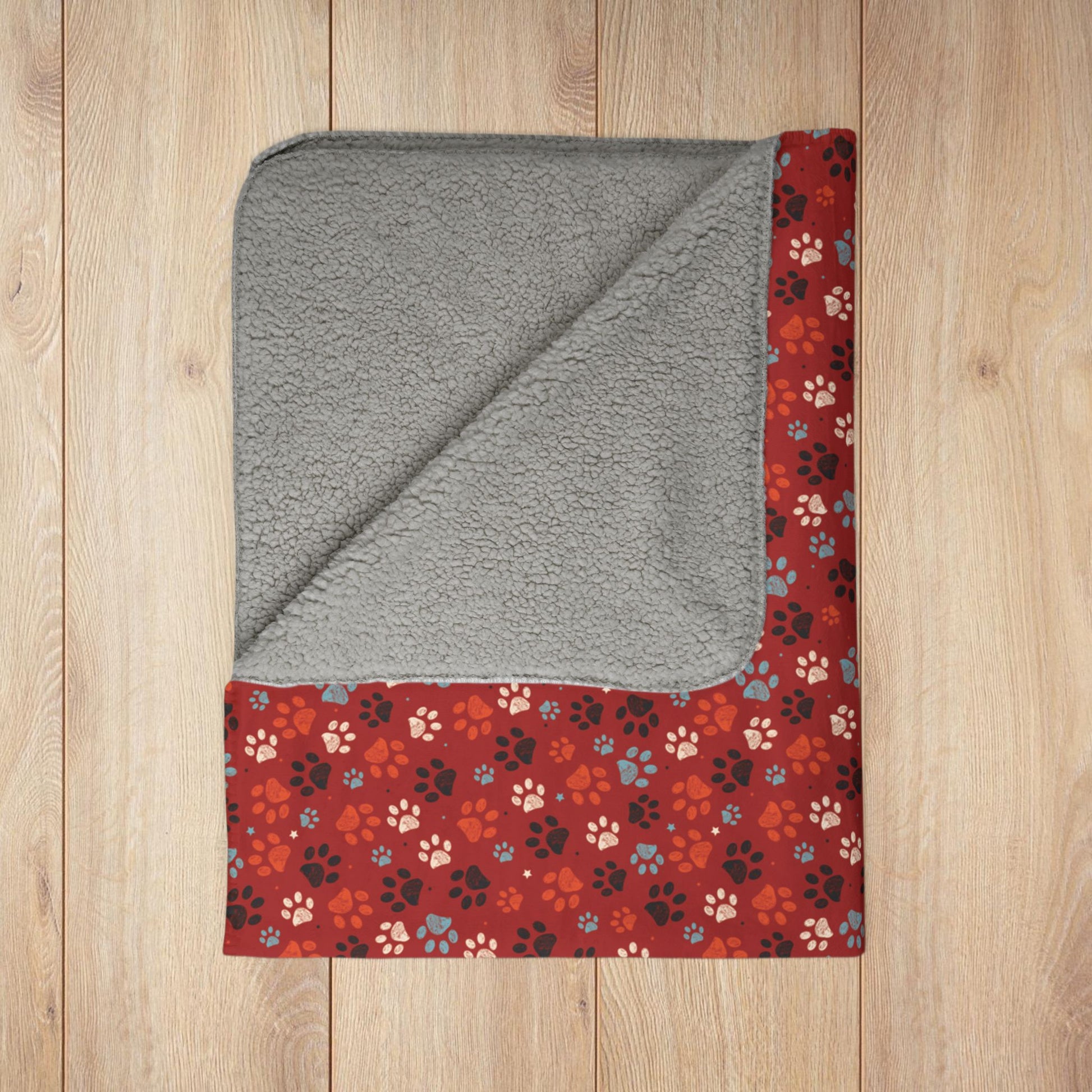 Orange & Cream Ohio Paw Prints Red Fleece Sherpa Blanket