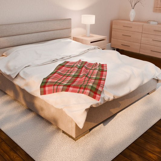Christmas Pink & Red Plaid Velveteen Plush Blanket
