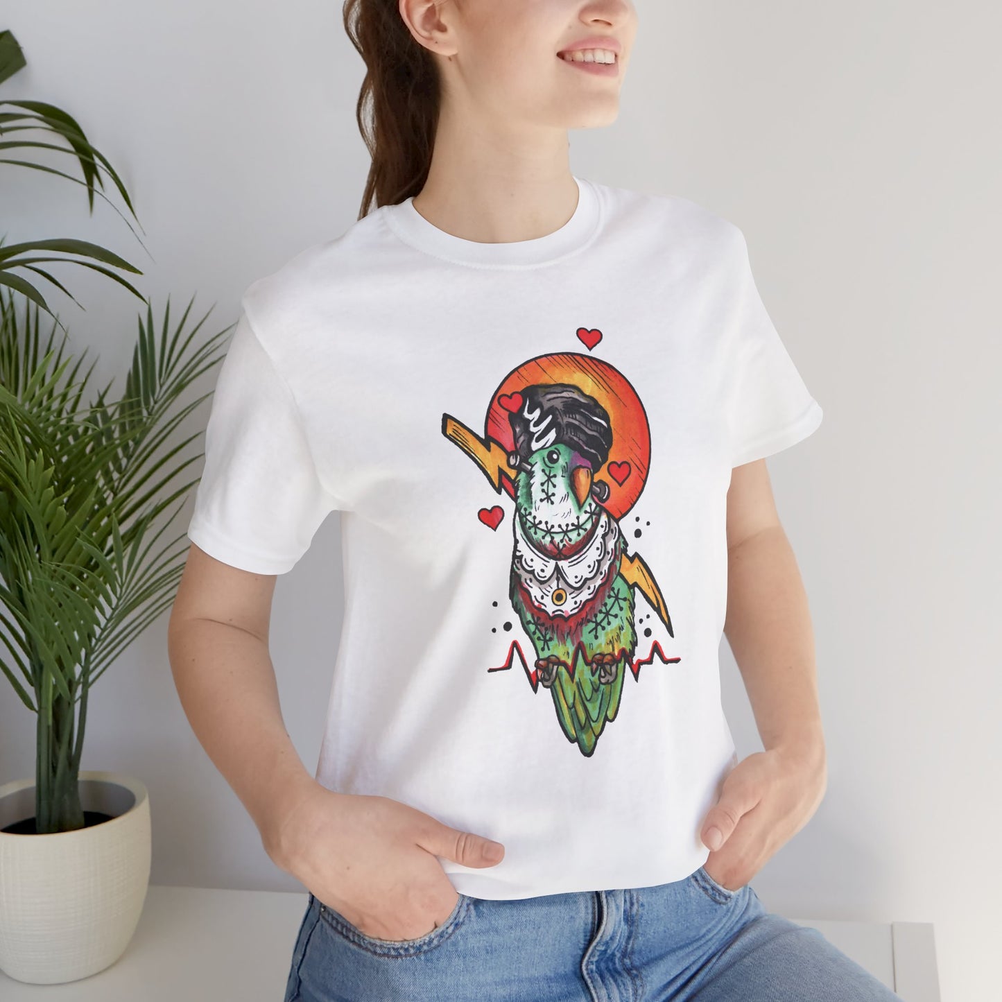 Bride of Frankenstein Lovebird, Hand-Drawn & Hand-Colored Tee