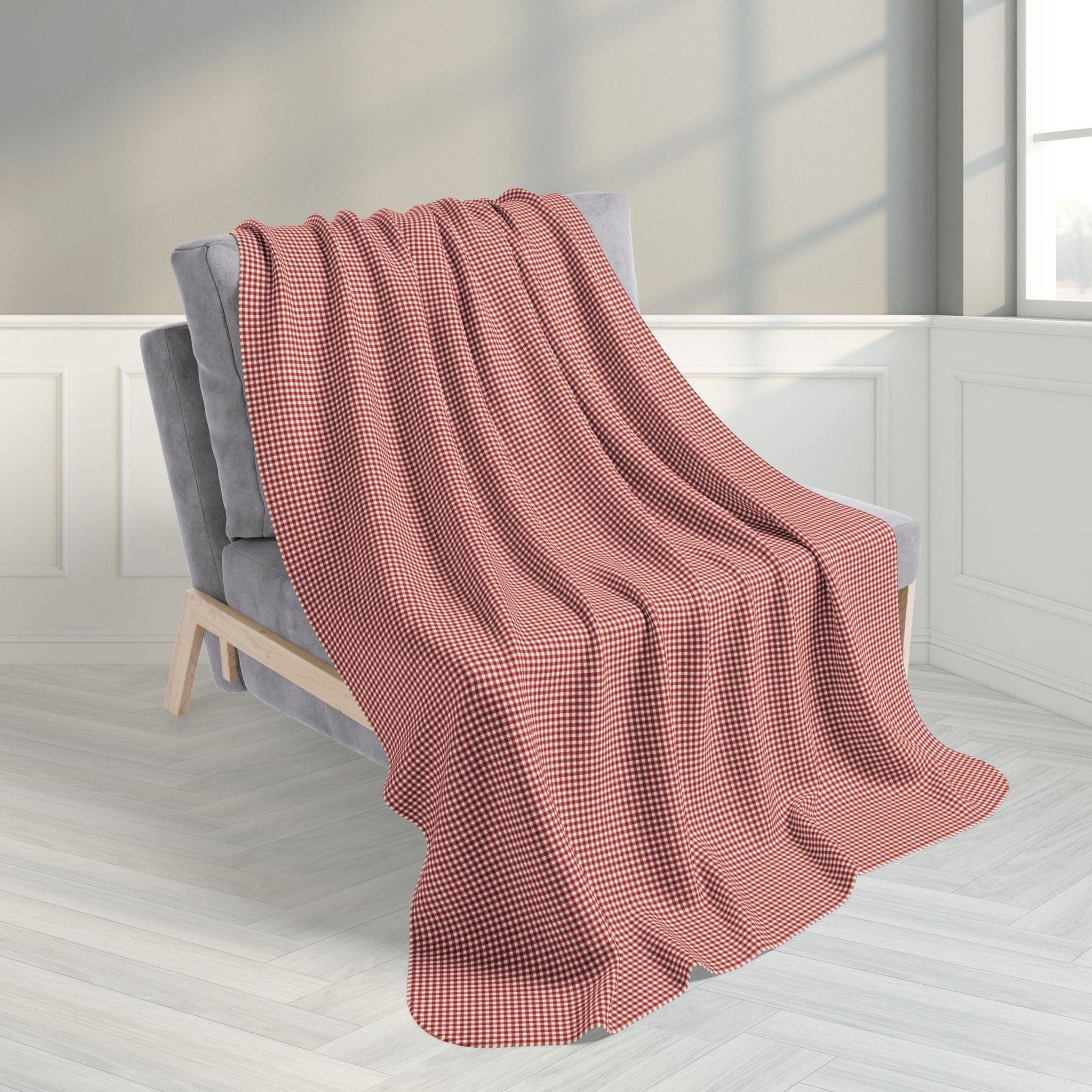 Burgundy & Cream Gingham Fleece Sherpa Blanket