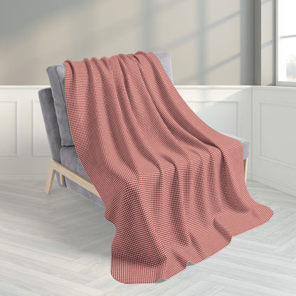 Burgundy & Cream Gingham Fleece Sherpa Blanket