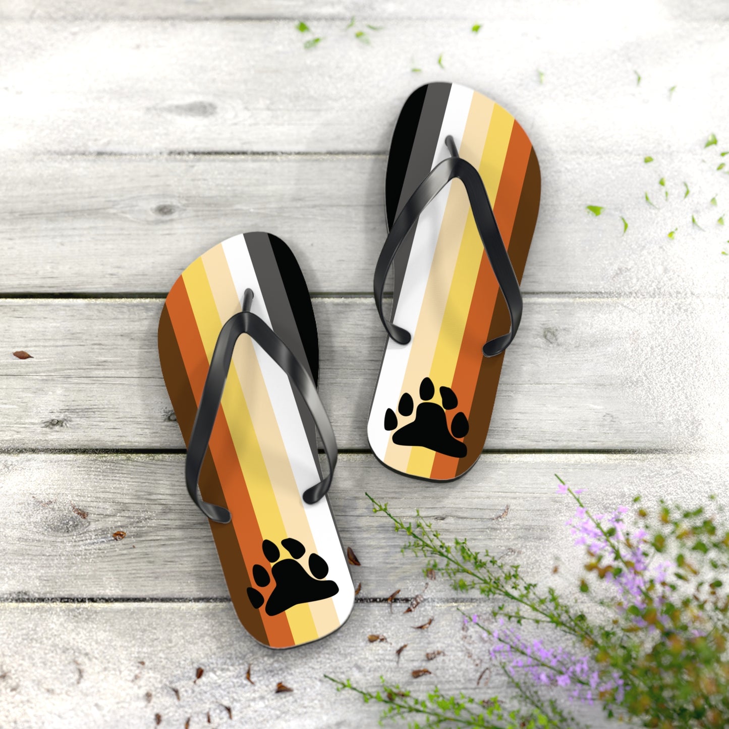 L Black sole Bear with Paw Pride Flip Flops