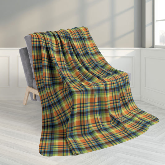 60" × 80" Grey Orange, Green & Blue Ohio Plaid Fleece Sherpa Blanket