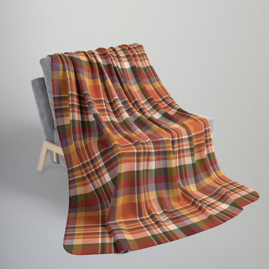 Autumn Burnt Orange Plaid Fleece Sherpa Blanket