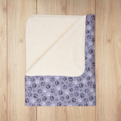 Lavender Paw Prints Fleece Sherpa Blanket