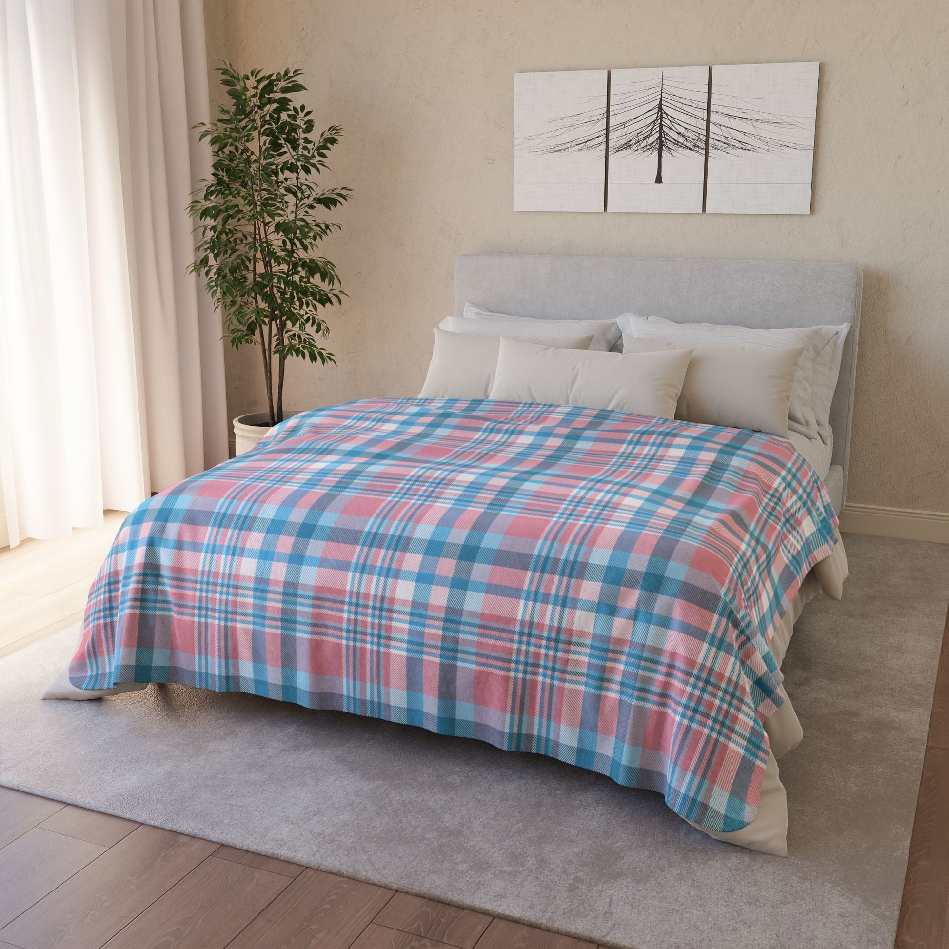 Transgender Pride Plaid Fleece Sherpa Blanket