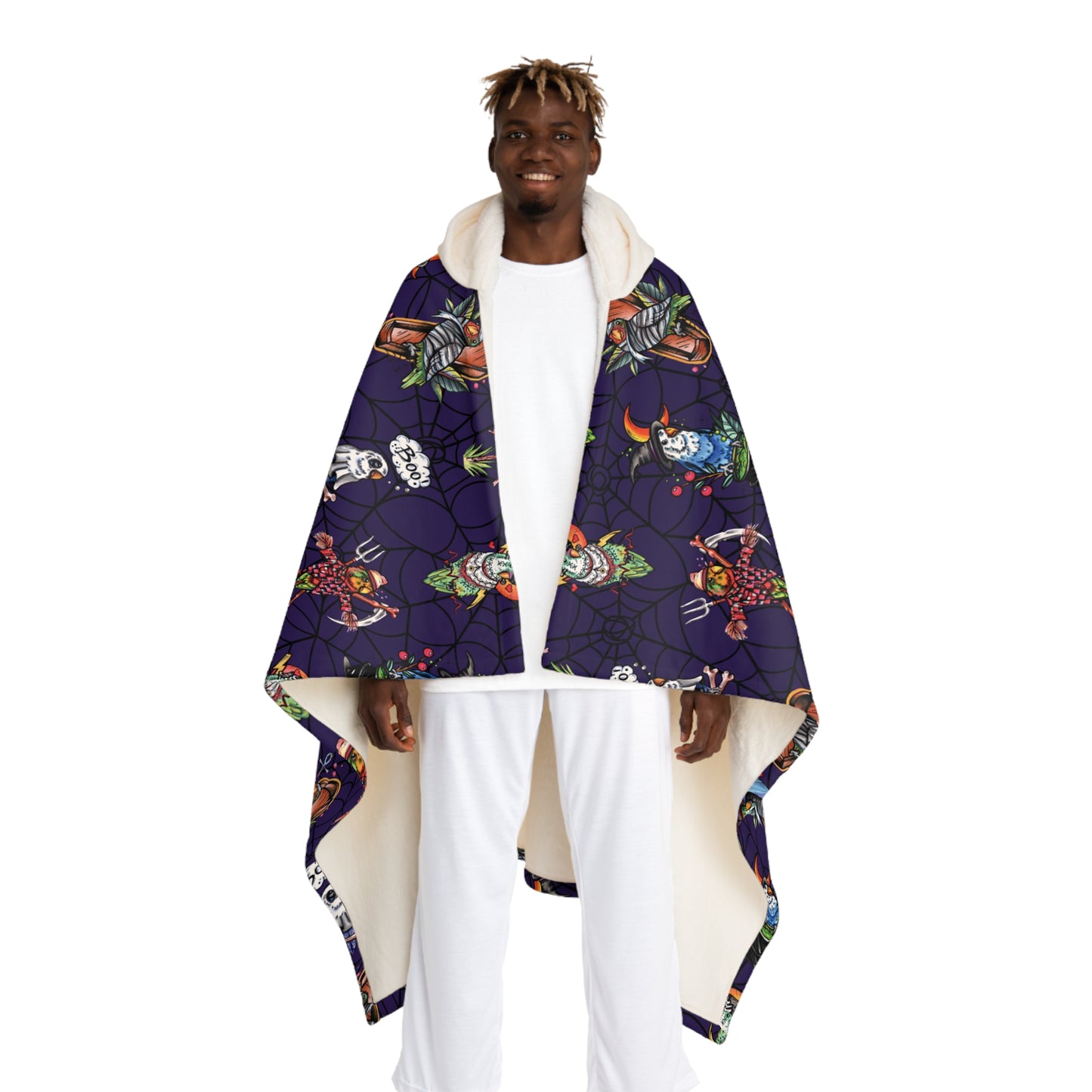 Halloween Lovebirds Hooded Sherpa Fleece Blanket