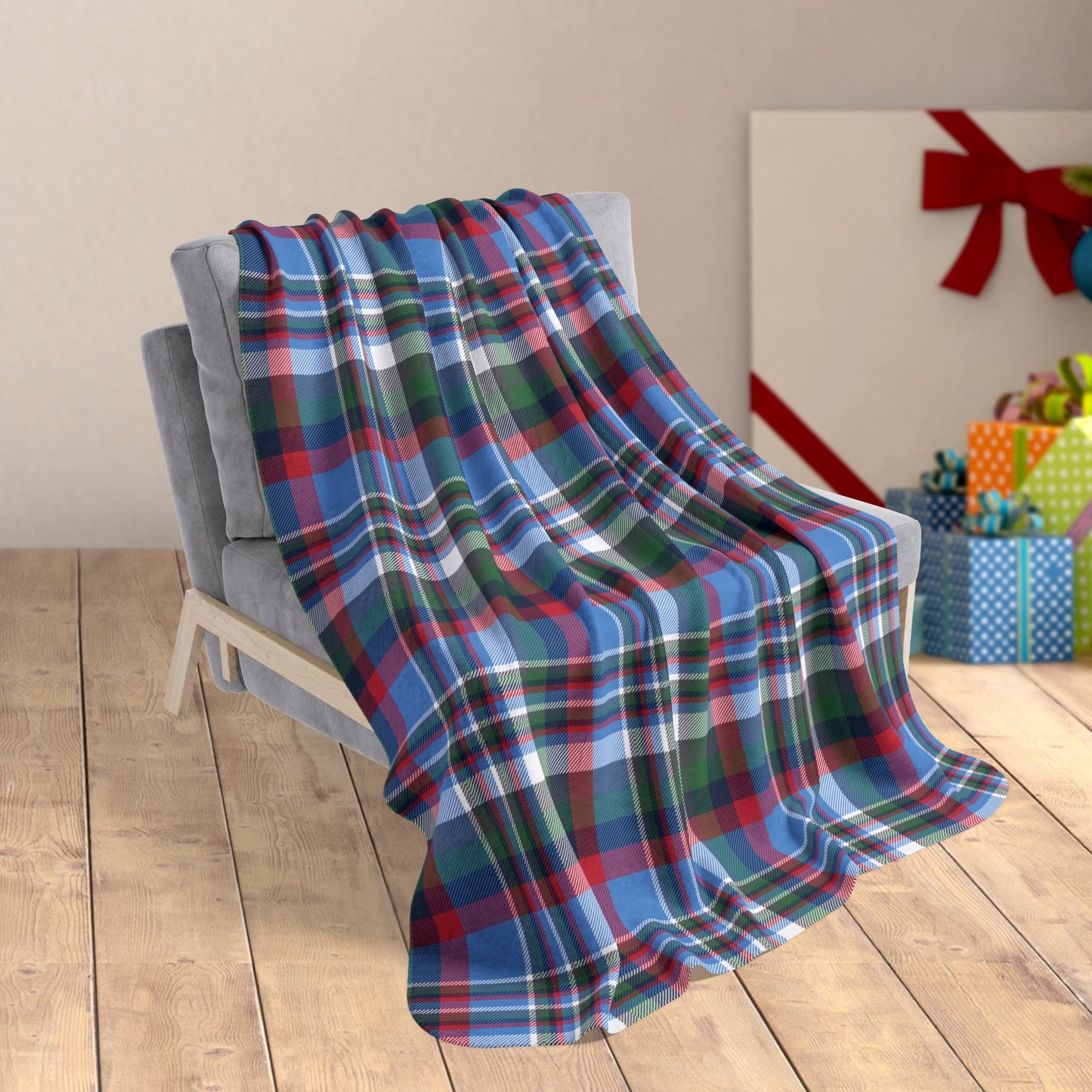 50" × 60" Christmas Navy & Light Blue Nashville TN Plaid Fleece Sherpa Blanket
