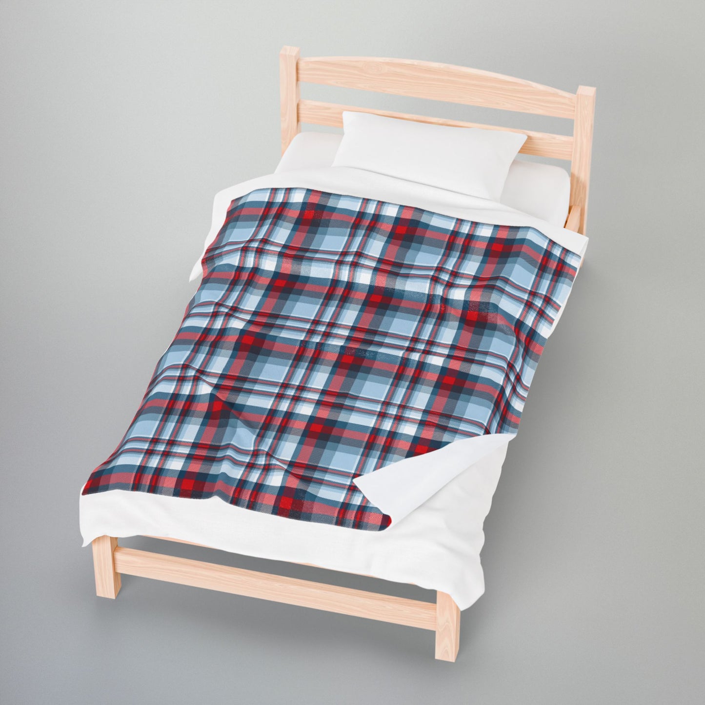 Nautical Teal Plaid Velveteen Plush Blanket