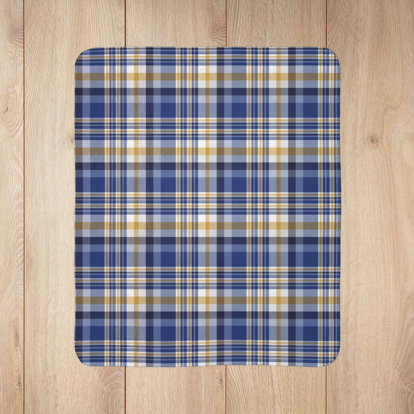 Hanukkah Dark Blue Plaid Fleece Sherpa Blanket